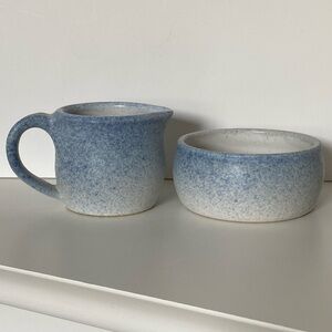 Dunbeacon Pottery Cork Ireland Creamer Sugar Bowl Blue Ombre Art Signed White